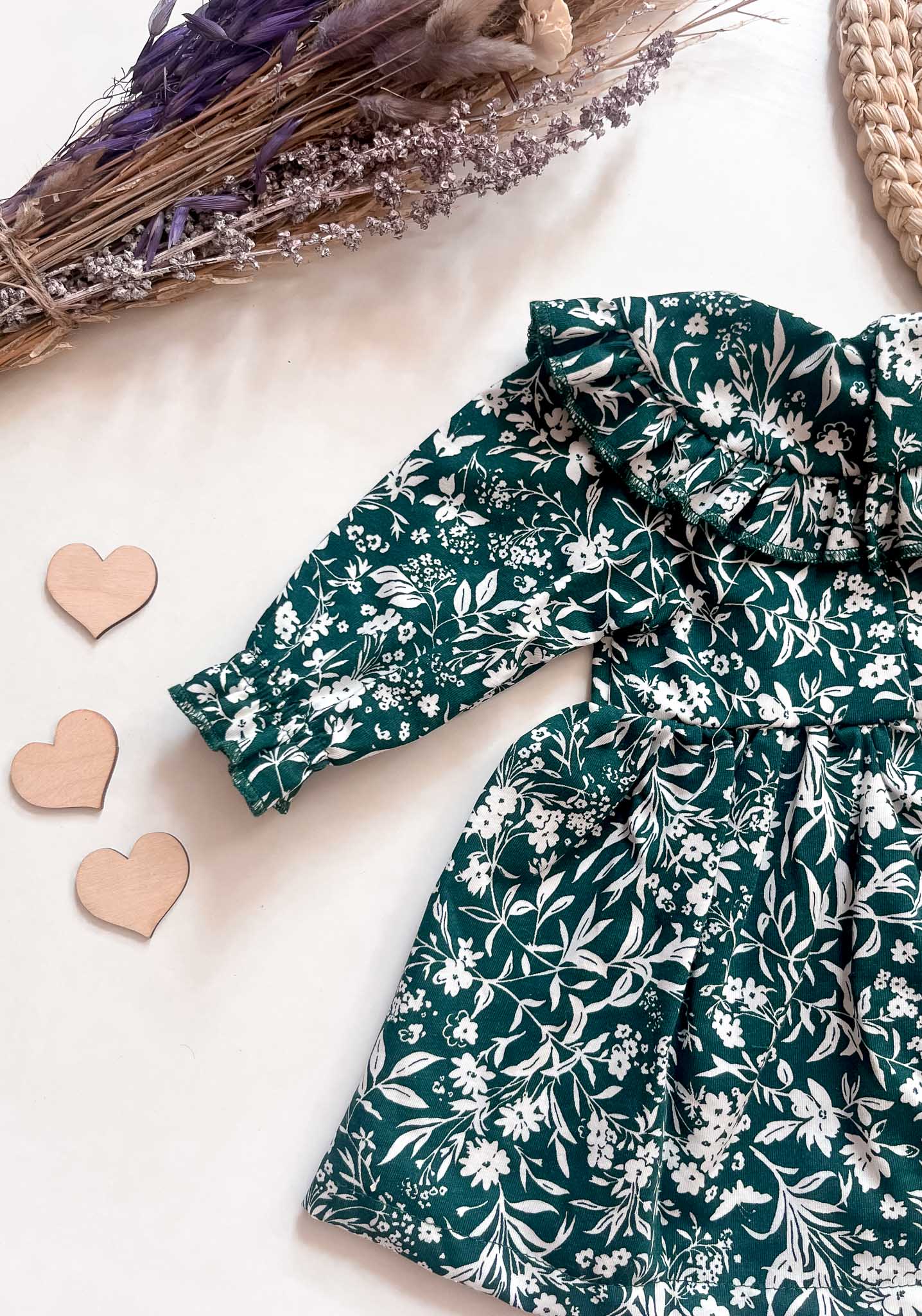 Shop the Forest Green Floral Dress for your little one. Stylish, comfortable, and perfect for special occasions or everyday wear.  Forest Green Floral Dress – Elegant Baby Dress