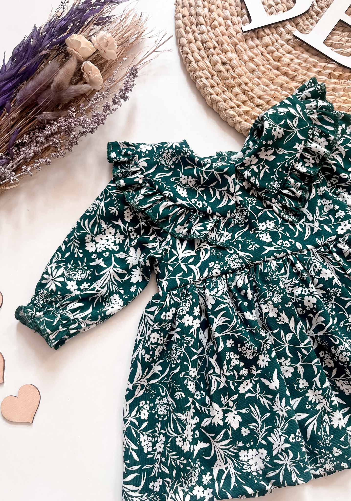Shop the Forest Green Floral Dress for your little one. Stylish, comfortable, and perfect for special occasions or everyday wear.  Forest Green Floral Dress – Elegant Baby Dress