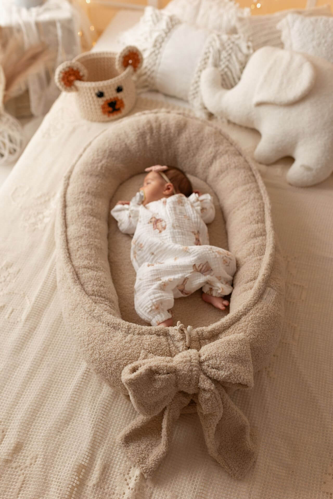 Keep your baby cozy with our Sherpa Baby Nest. Plush, safe, and comfortable—ideal for home, travel, or as a thoughtful gift. Soft & Secure Baby Sleeper.