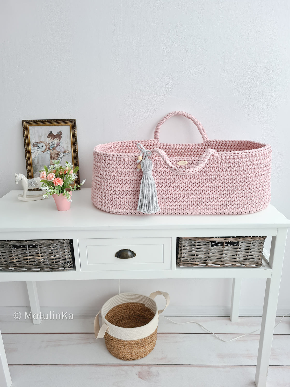 Wrap your baby in comfort with our Elegant Crochet Moses Basket. Handmade, soft, and durable, perfect for safe and stylish newborn sleep.
