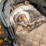 Wrap your baby in comfort with our 3-in-1 quilted velvet footmuff. Soft, warm, and versatile for strollers, car seats, or travel.
