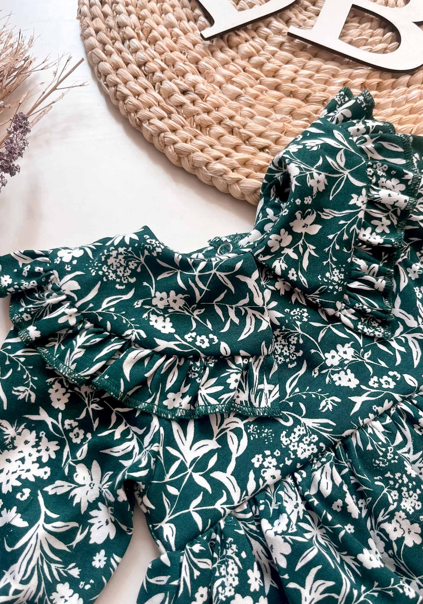 Forest Green Floral Dress Elegant Baby Dress 12-18M Forest Green Floral Dress Elegant Baby Dress 12-18M