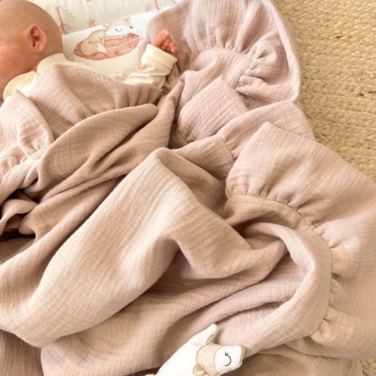 Wrap your baby in softness with our OEKO-TEX® certified muslin swaddle blanket. Ultra-lightweight, breathable, and gentle on sensitive skin. Shop muslin blanket